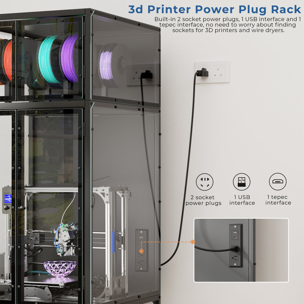 3D Printer Cabinet with Double Layer 3D Printer Filament Storage Rack
