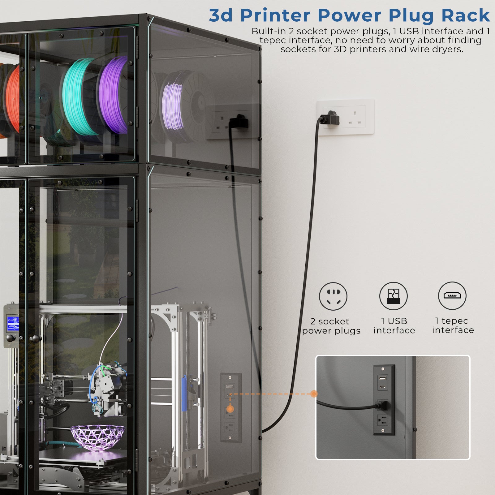 3D Printer Cabinet with Double Layer 3D Printer Filament Storage Rack