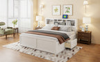 King Size Wood Platform Bed with Multi-storage Headboard, USB and Drawers