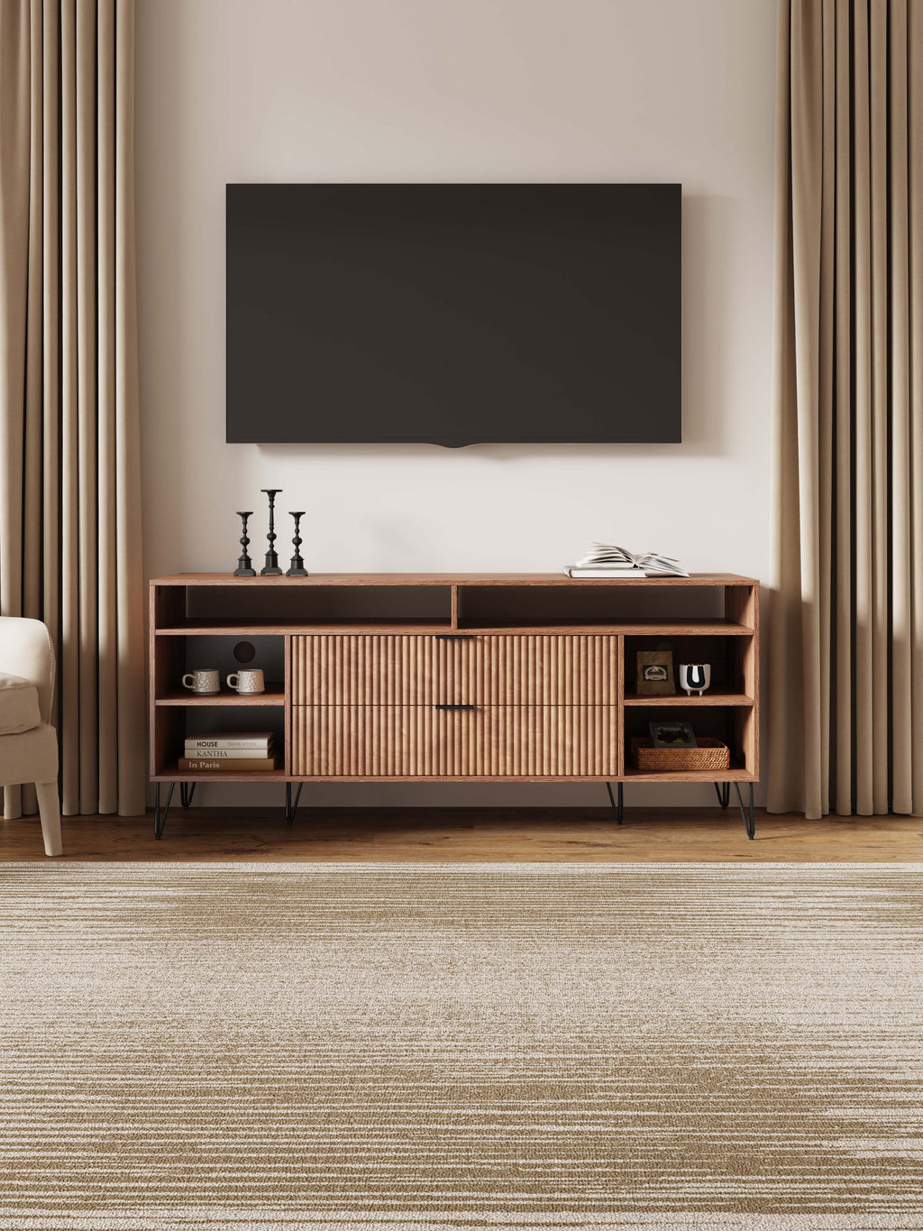 Dumbo 63" Fluted TV Stand in Golden
