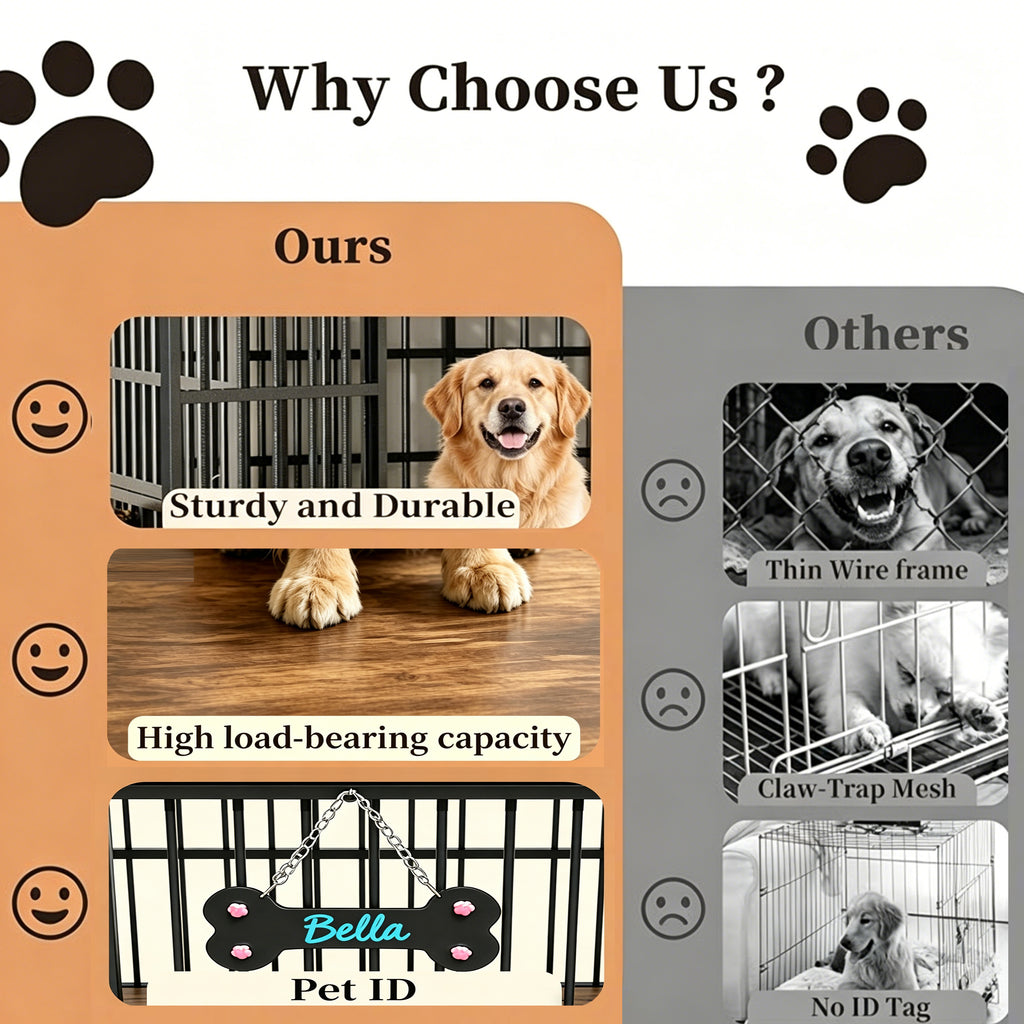 Vintage Wood Grain Dog Cage with 360 Degree Rotating Bowl
