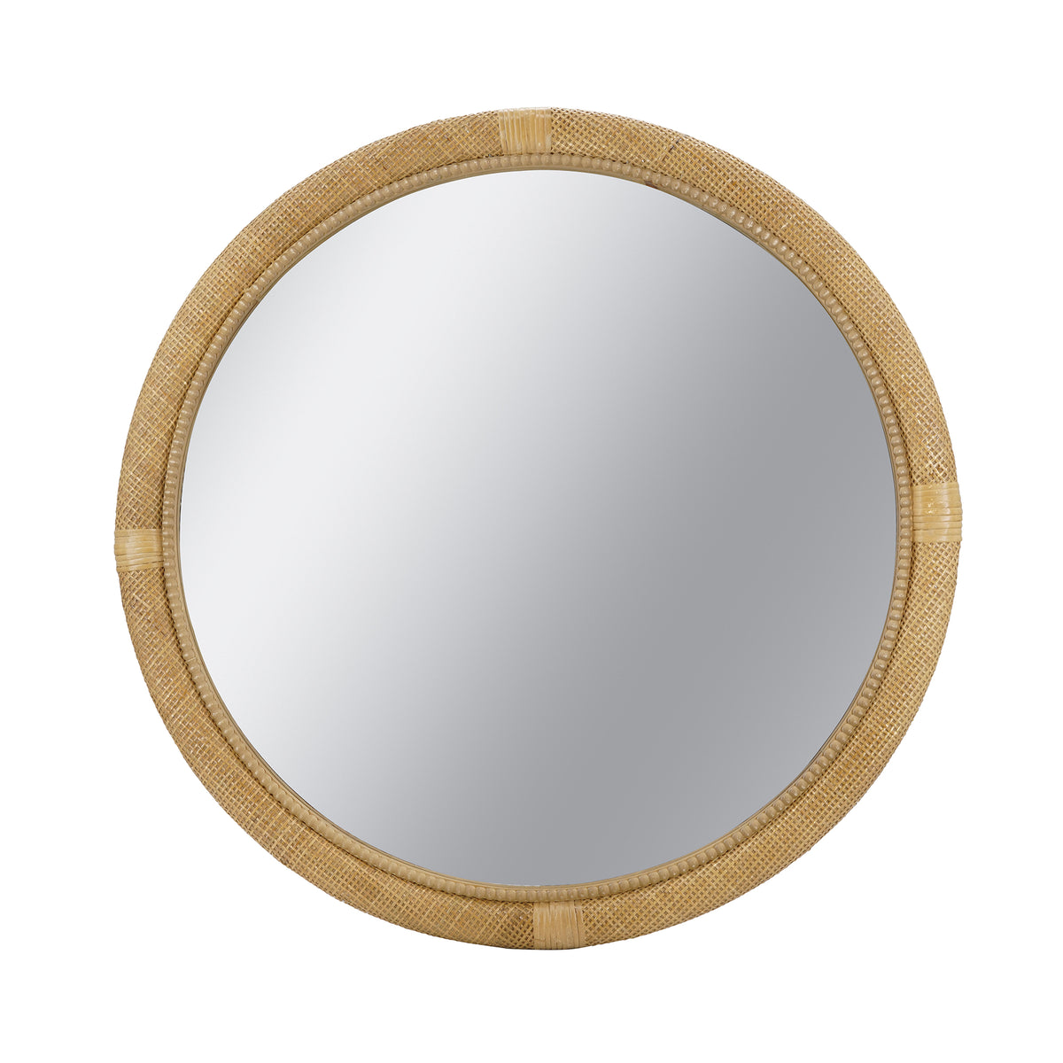 31.9" Woven Rattan Decorative Round Mirror with Wrapped Accents