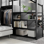 Full Size Loft Bed with Stairs and Storage Shelves