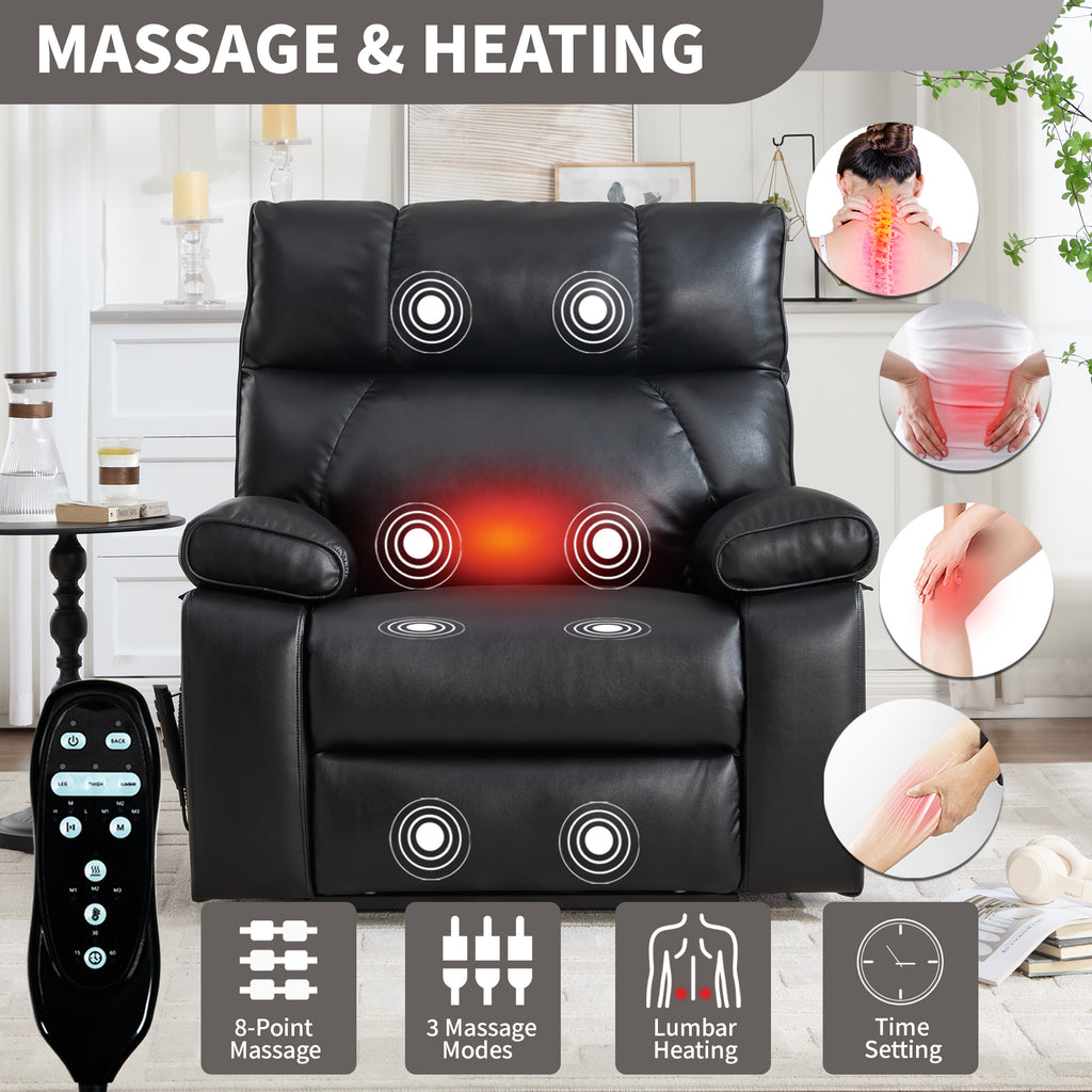 Black Leatheraire Heat Massage Dual Motor Recliner