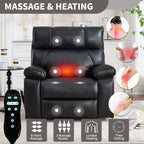 Black Leatheraire Heat Massage Dual Motor Recliner