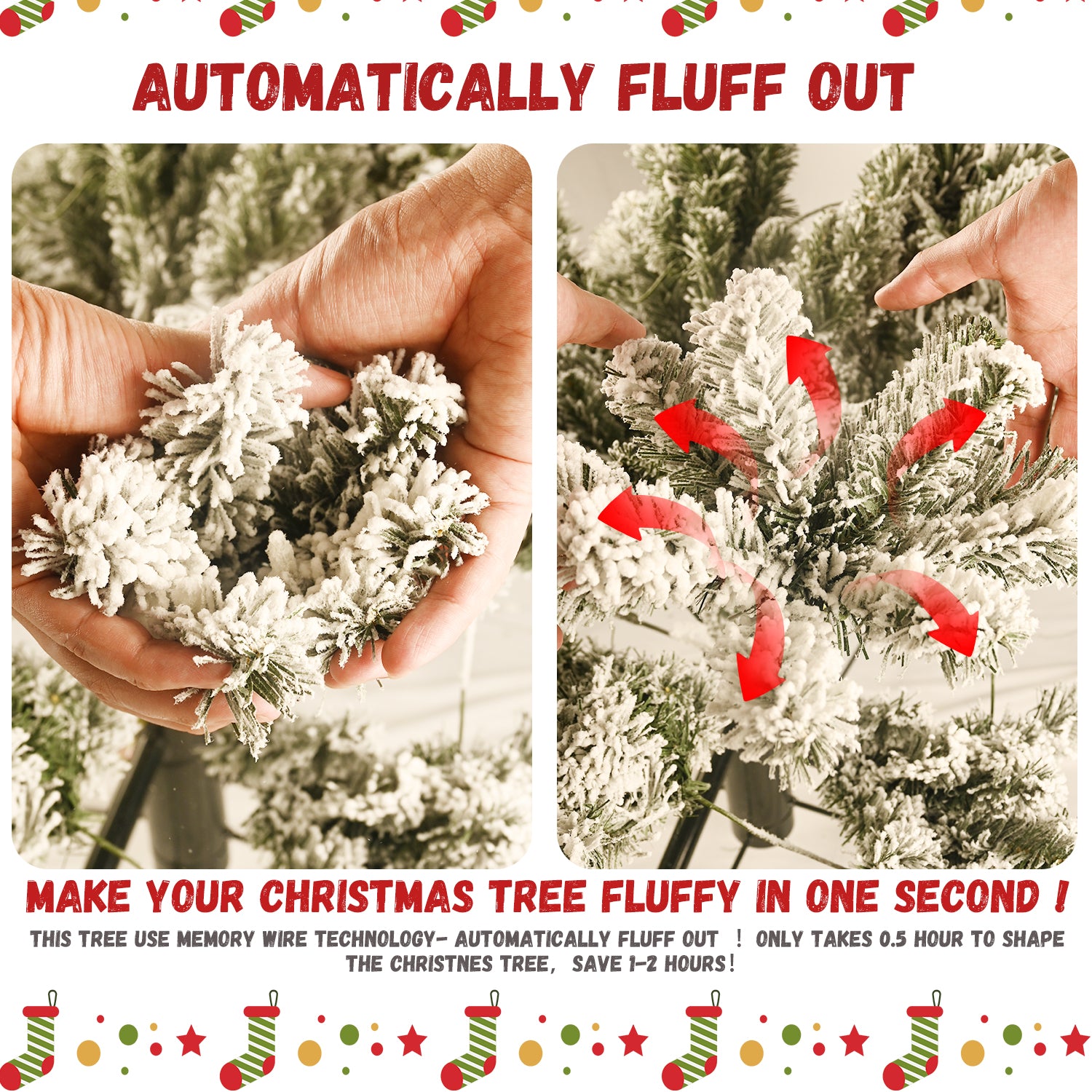 6ft Flocked Pre-Lit Christmas Tree with 300 UL Warm Lights
