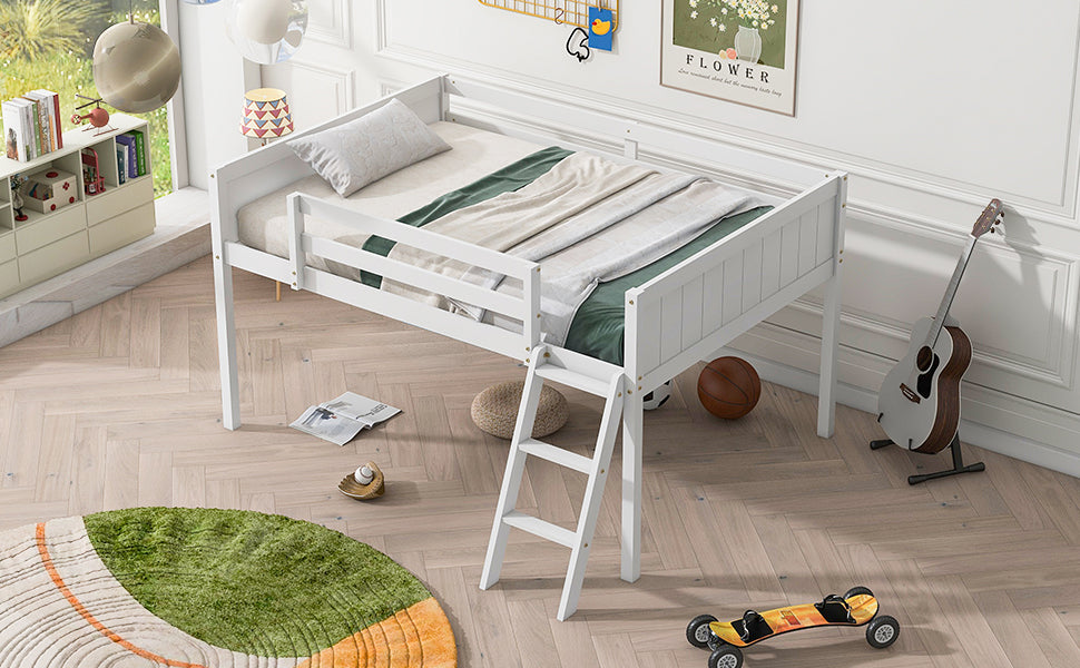 Full Size Wood Low Loft Bed with Ladder