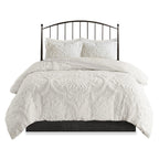 King/Cal King 3 Piece Tufted Cotton Chenille Damask Duvet Cover Set
