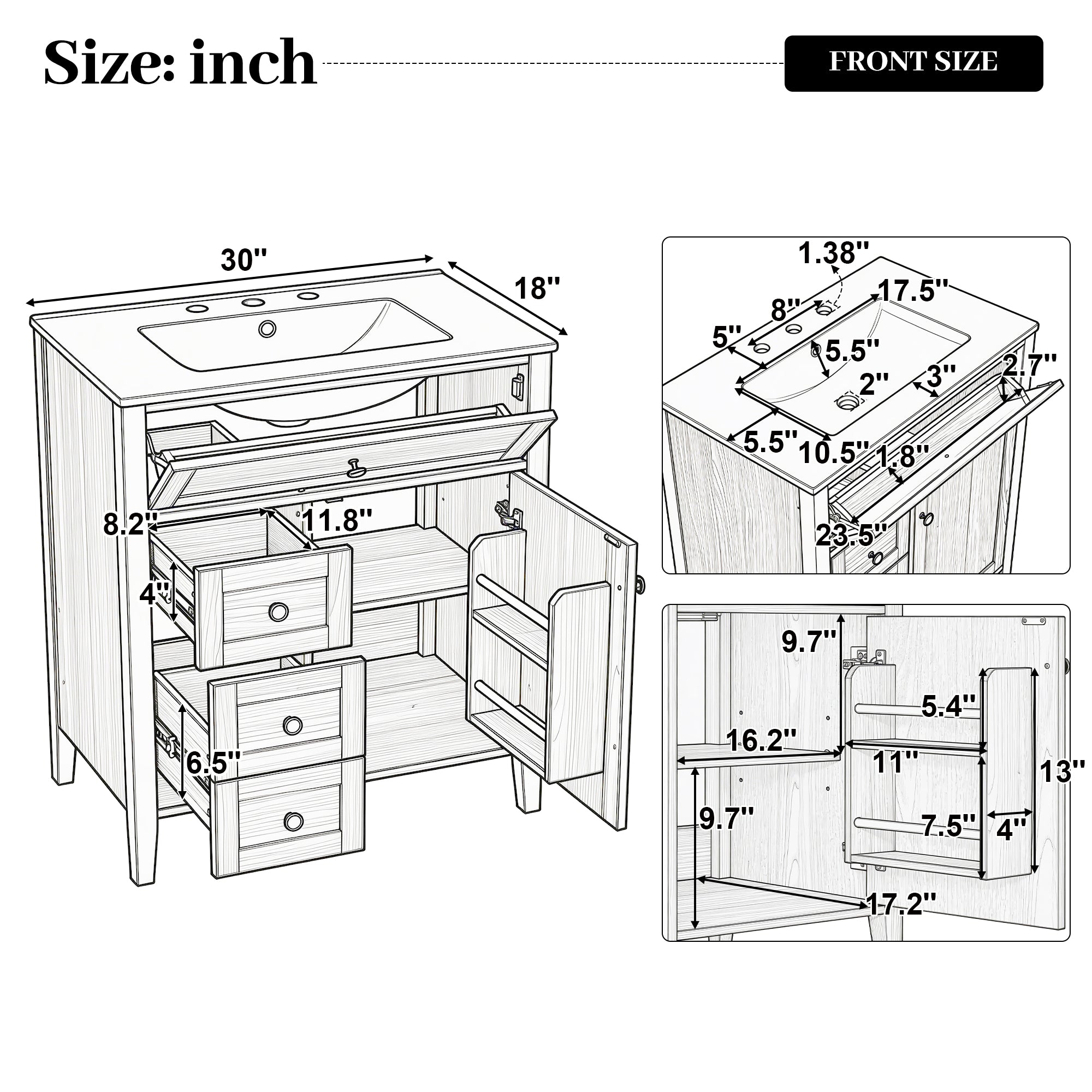 30" Natural Wood Grain Bathroom Vanity