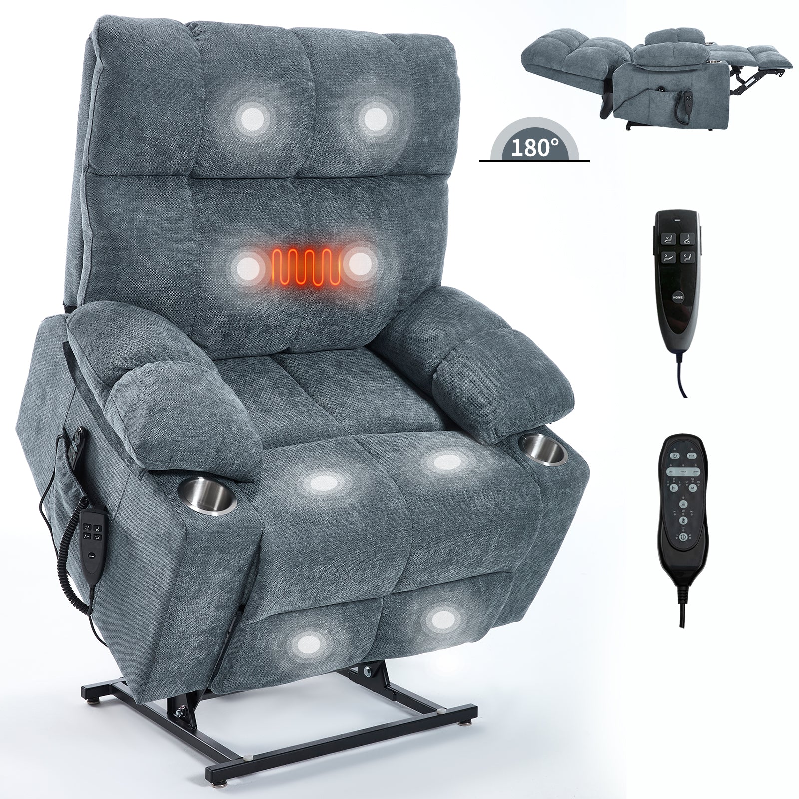 Grey Dual Motor Infinite Position Up to 350 LBS Chenille Power Lift Recliner Chair