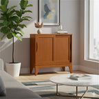 Harper 30 Inch Wide Solid Hardwood Mid-Century Modern Low Storage Cabinet in Teak