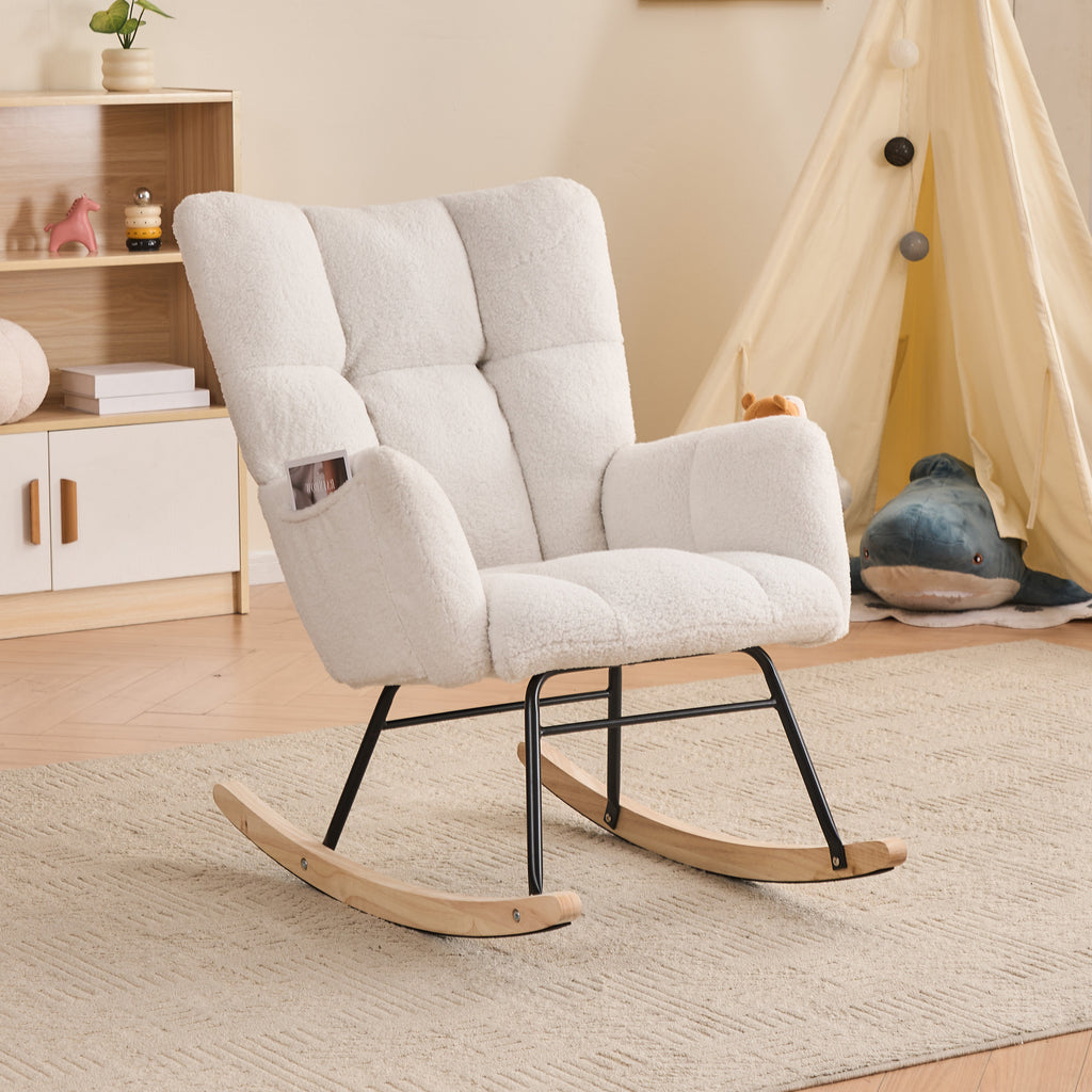 Teddy Fabric Leisure Rocking Chair with Tufted Backrest