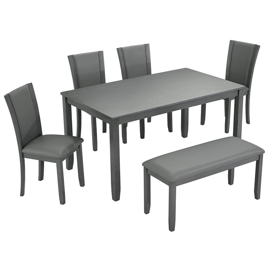 6-Piece Dining Table Set with Bench and Chairs