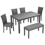 6-Piece Dining Table Set with Bench and Chairs