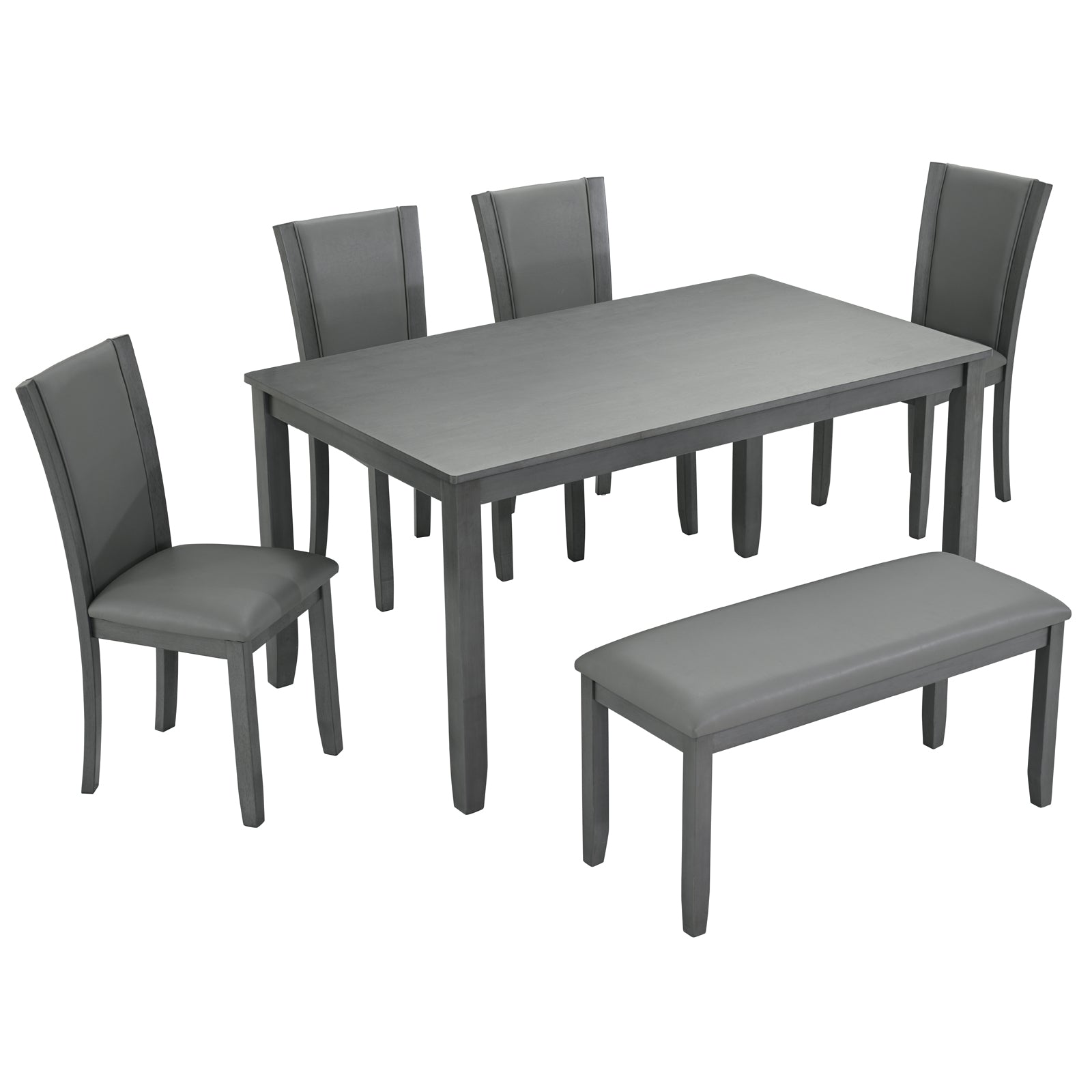 6-Piece Dining Table Set with Bench and Chairs