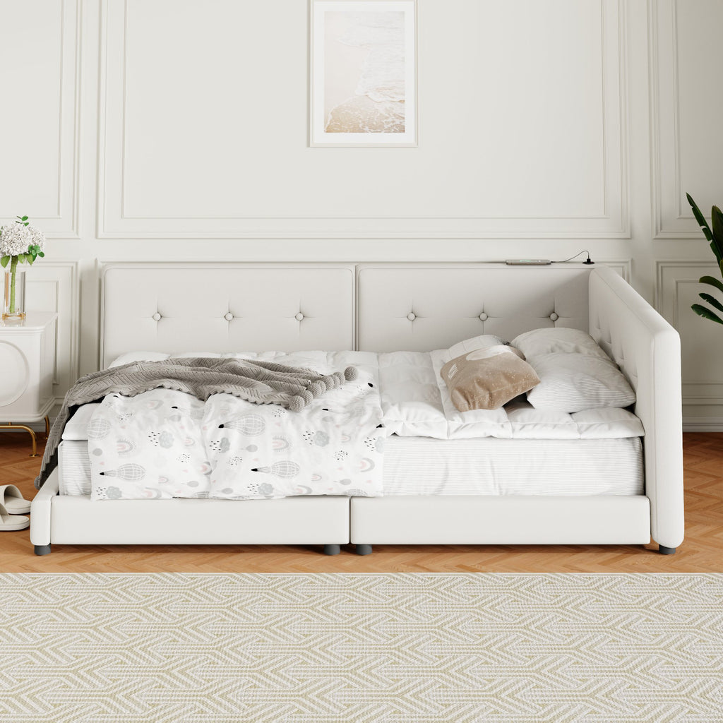 Upholstered Queen Size Platform Bed with USB Ports