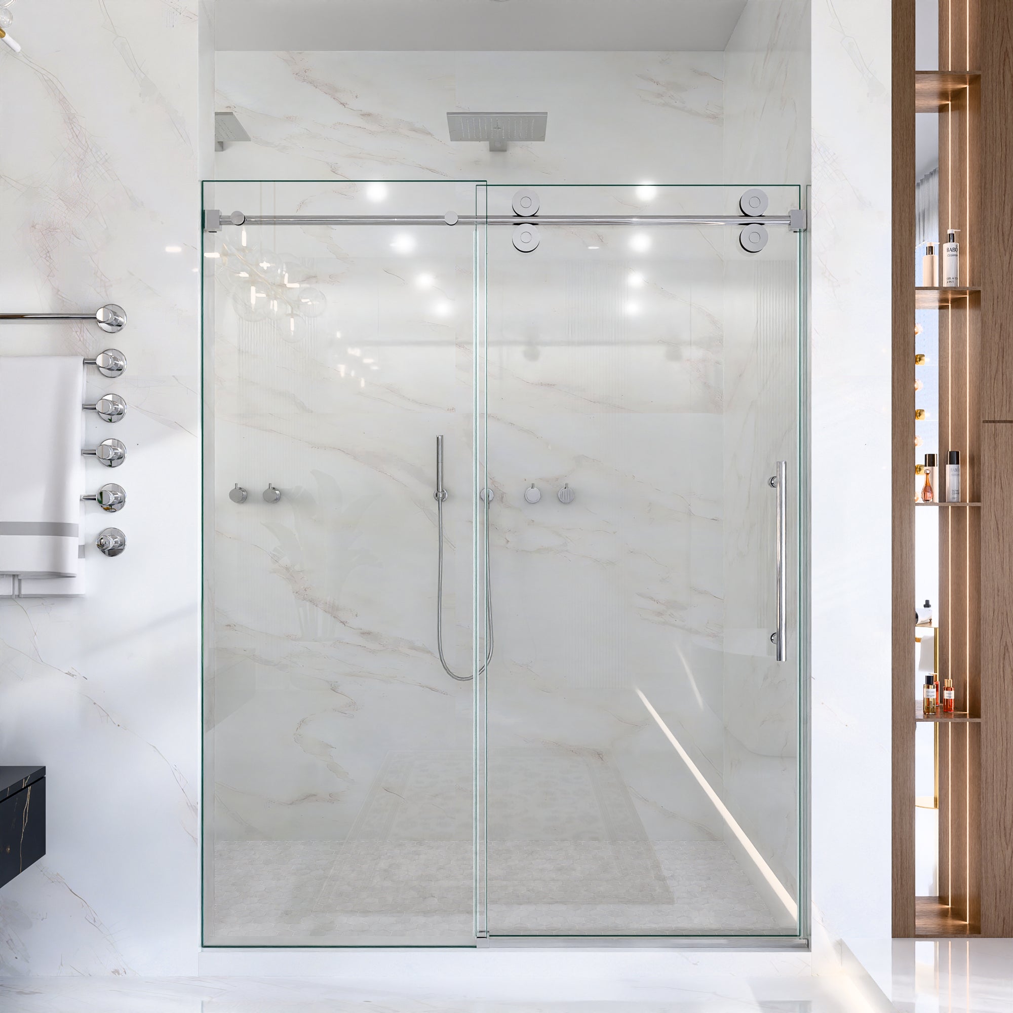 Frameless Single Sliding Shower Door – 5/16" Clear Tempered Glass