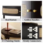 Unique Half Moon Design End Table with Sliding Rattan Door