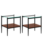 Set of 2 Rectangle End Table with Tempered Glass Top