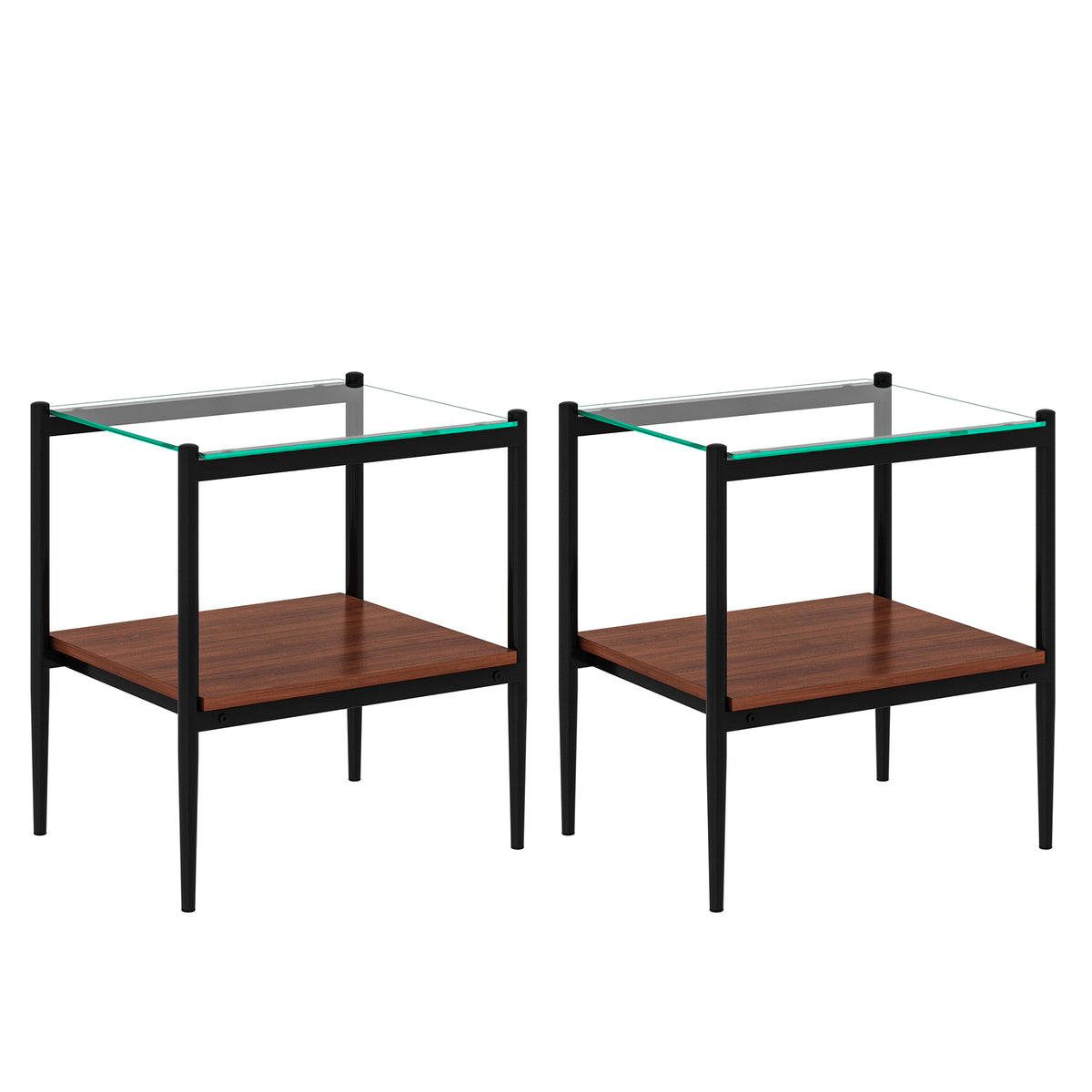 Set of 2 Rectangle End Table with Tempered Glass Top