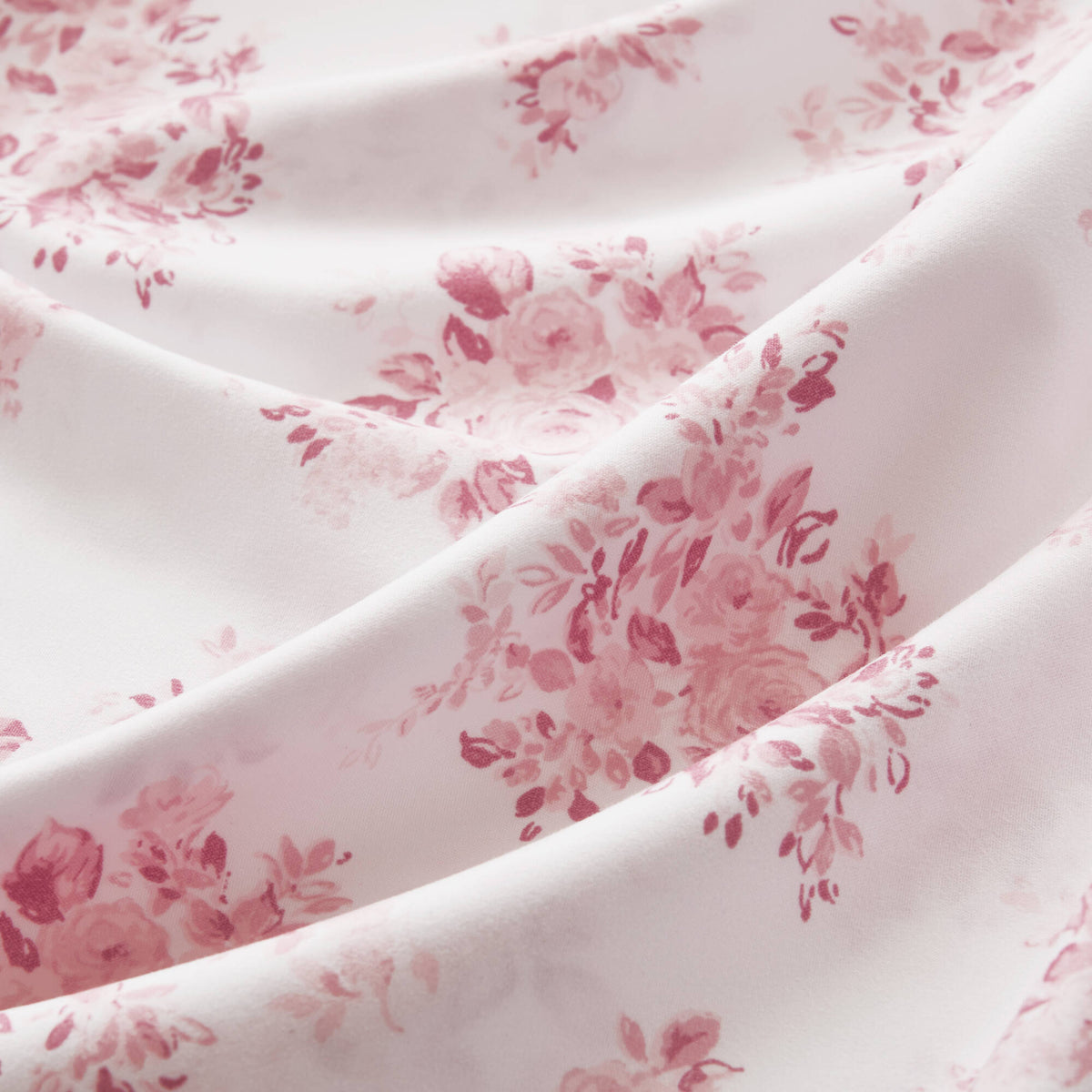 4-Piece Full Microfiber Sheet Set, Pink Floral, Ruffled Hem