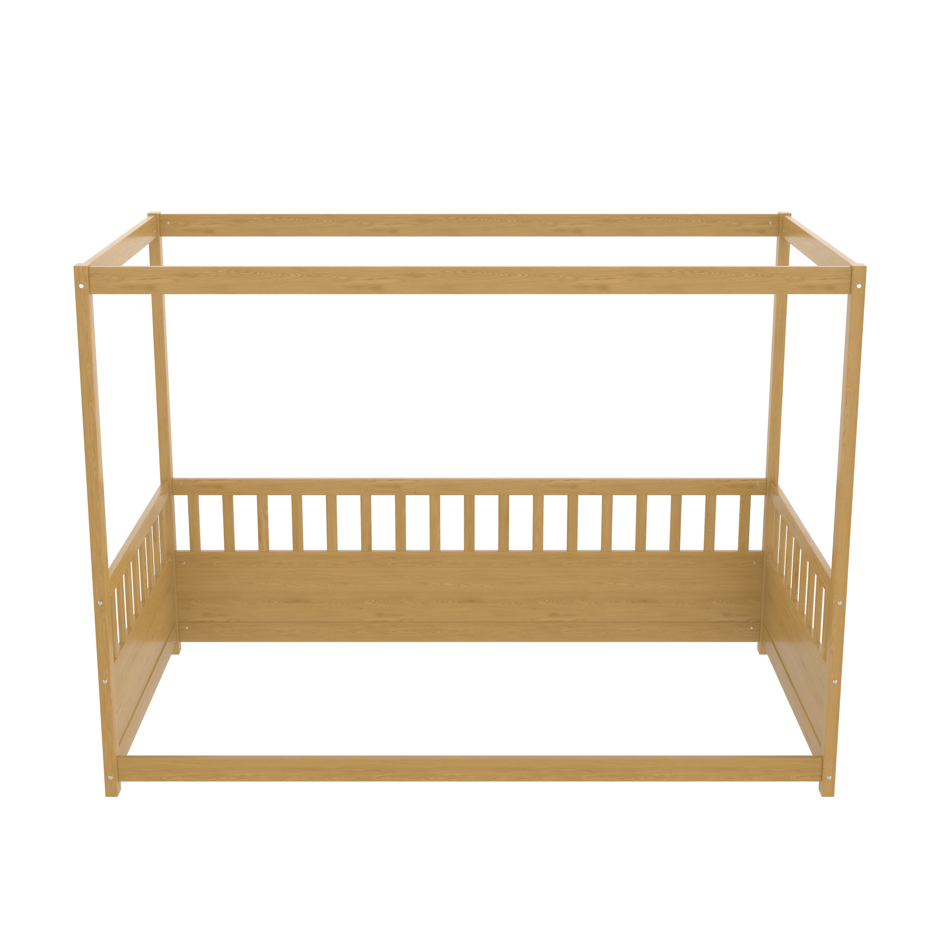 Twin Size Canopy Bed Frame with Guardrails for Kids