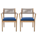 Braided Acacia Wood Outdoor Dining Chairs Set of 2