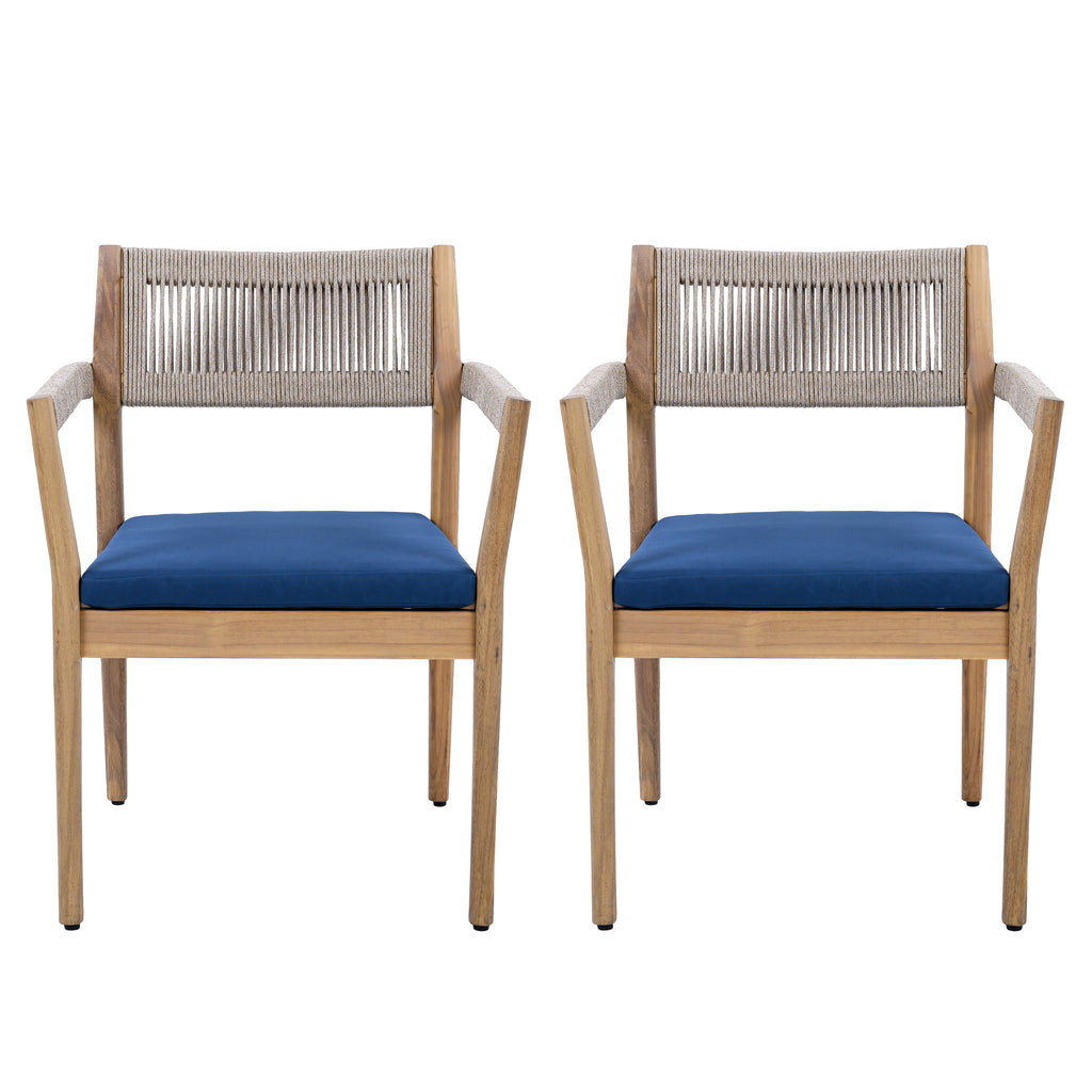 Braided Acacia Wood Outdoor Dining Chairs Set of 4