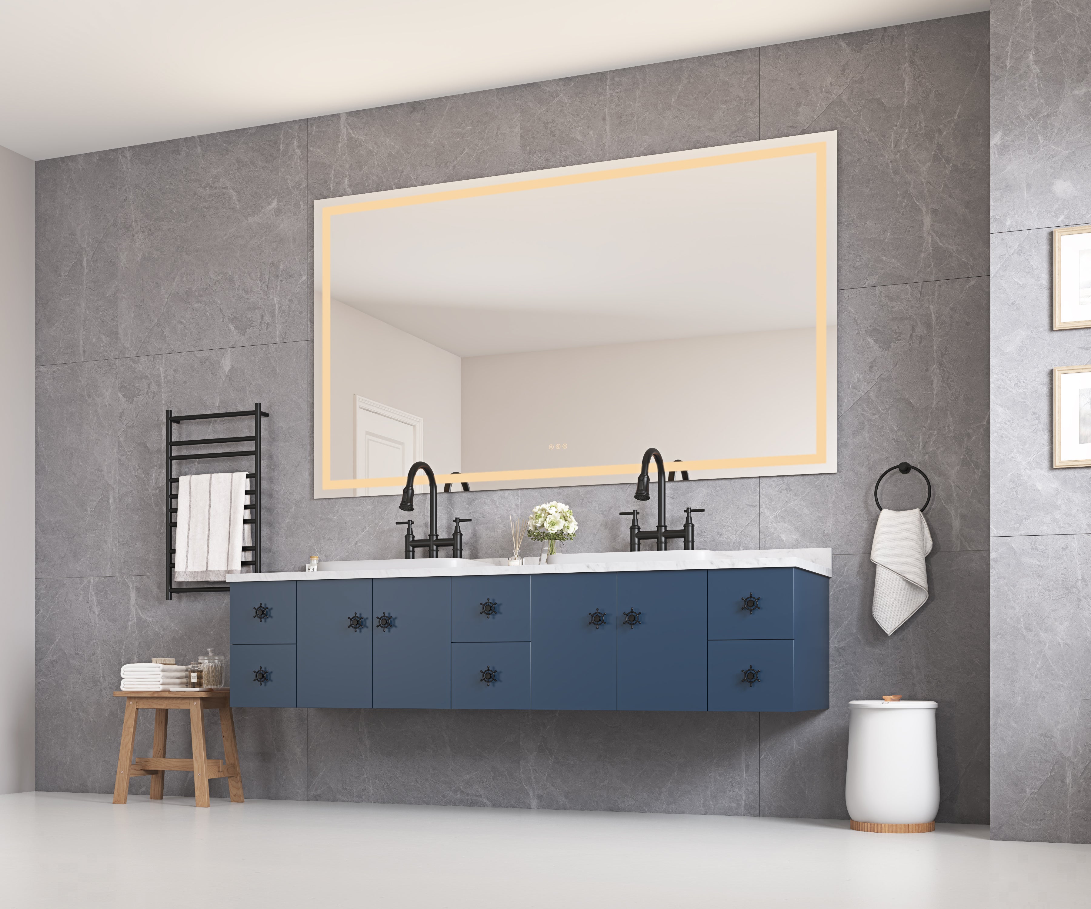 84 x 48 Inch LED Bathroom Mirror with Front and Backlight