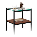 Set of 2 Rectangle End Table with Tempered Glass Top