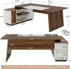 70.5" L-Shaped Executive Office Desk with Storage Cabinet & Shelves