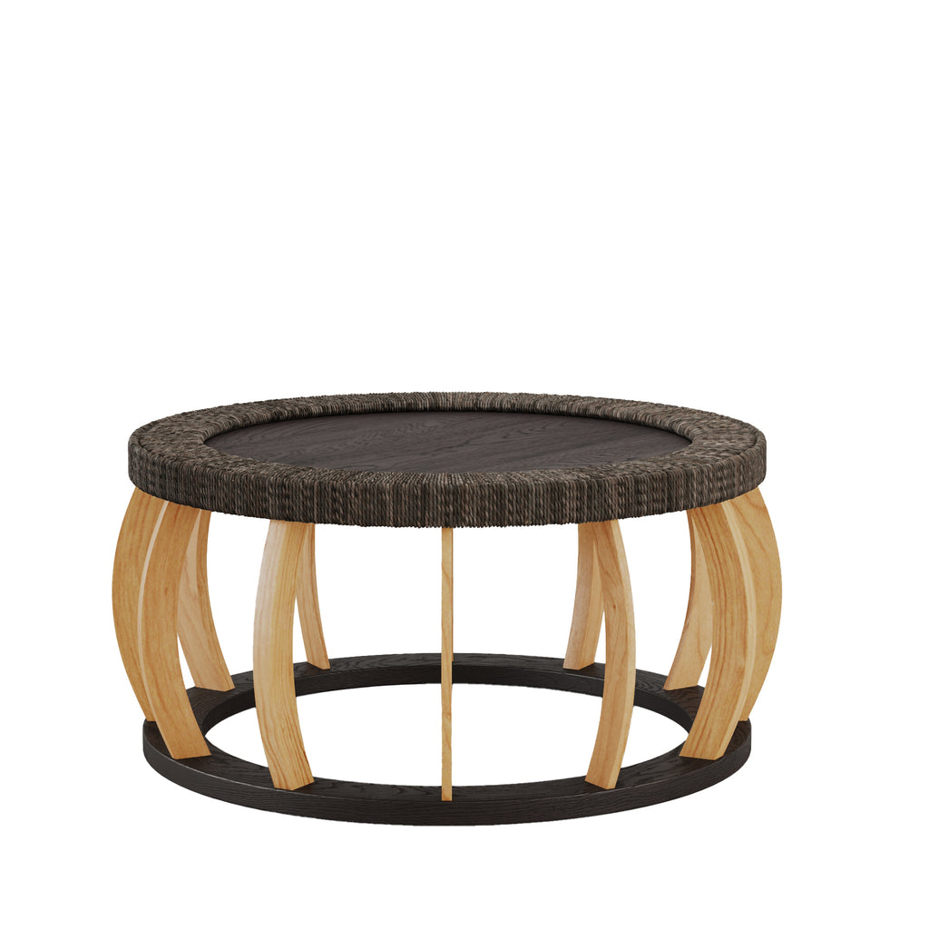 Vintage Rattan Solid Wood Round Coffee Table