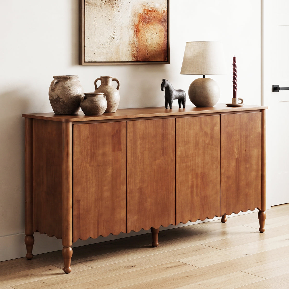 59" Rustic Sideboard Buffet Cabinet Credenza with 4 Doors & 2 Shelves,Farmhouse Wood Accent Storage Cabinets Console Table with  & Solid Wood Legs