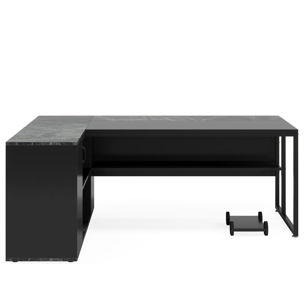 71" L-Shaped Executive Desk with Storage Cabinet & Shelves