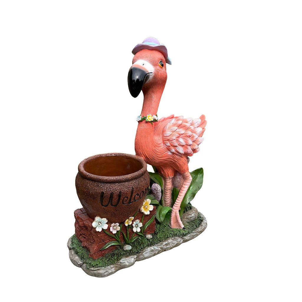 Outdoor Garden Sculpture: Flamingo Flower Pot Planter