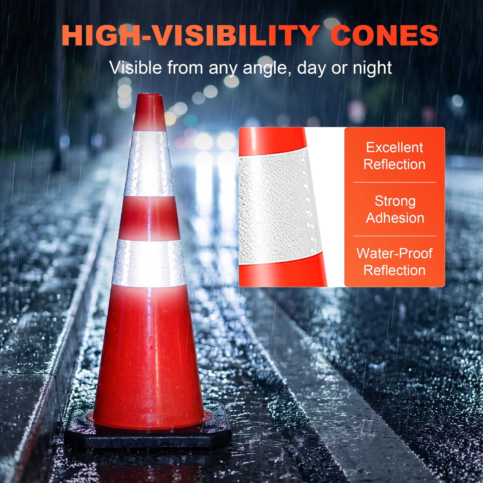 36" Heavy-Duty Traffic Cones with Reflective Collars - 4 Pack