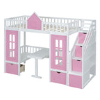 Twin-Over-Twin Bunk Bed with Changeable Table - Pink