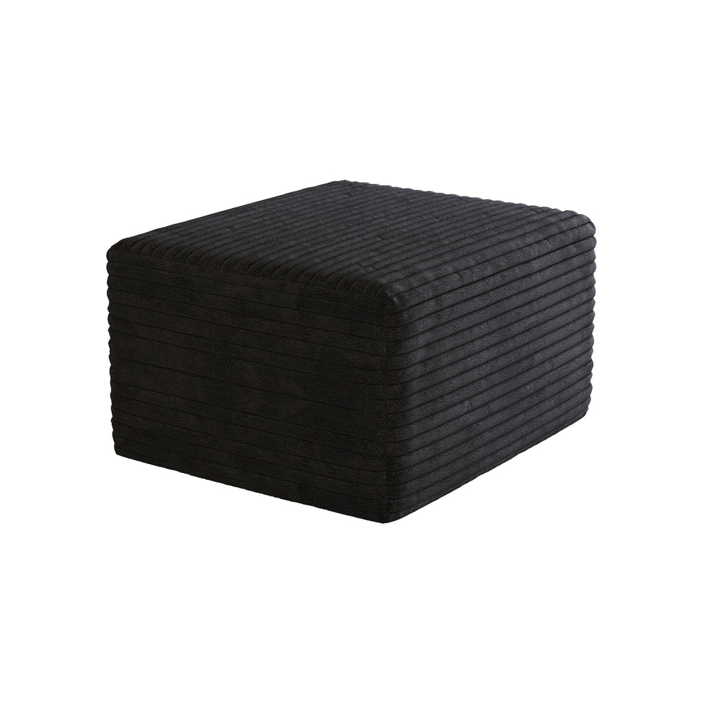 No Assembly Required Sofa Ottoman in Black Plush Corduroy