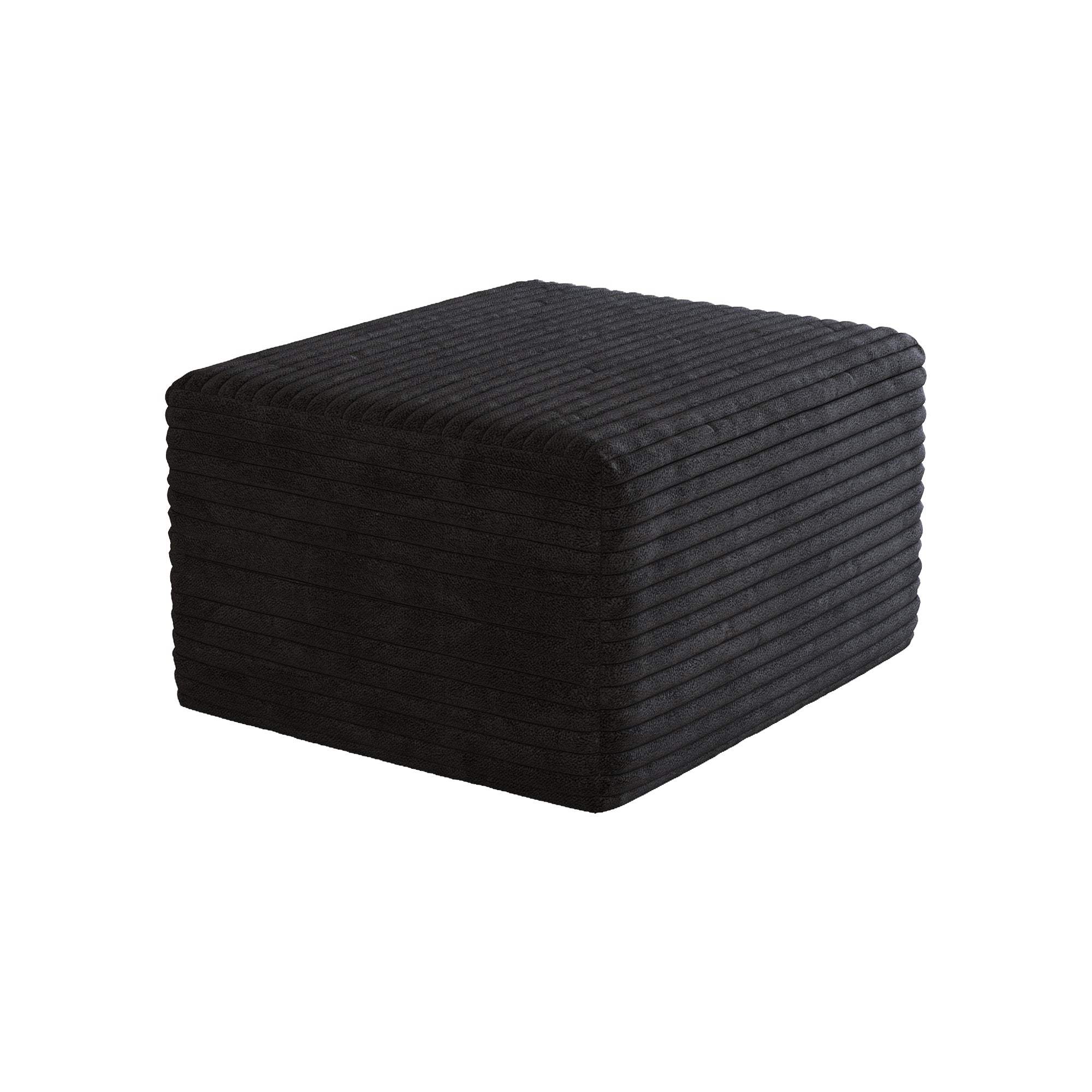 No Assembly Required Sofa Ottoman in Black Plush Corduroy