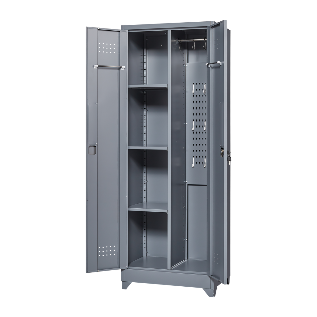 Broom Storage Cabinet With Locking Doors And Shelves