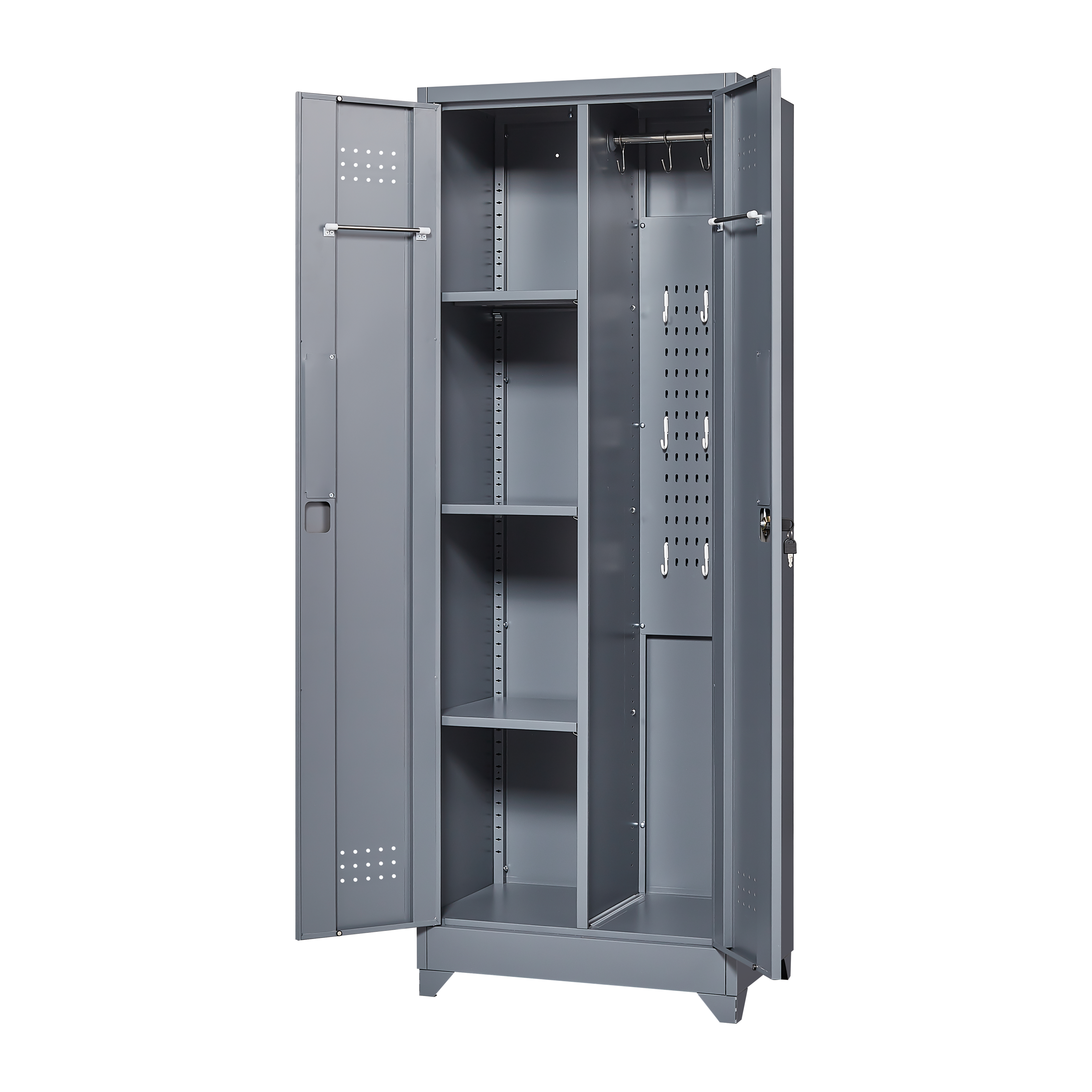 Broom Storage Cabinet With Locking Doors And Shelves