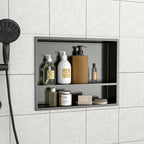 19" x 15" Stainless Steel Shower Niche Double Shelf, Gunmetal