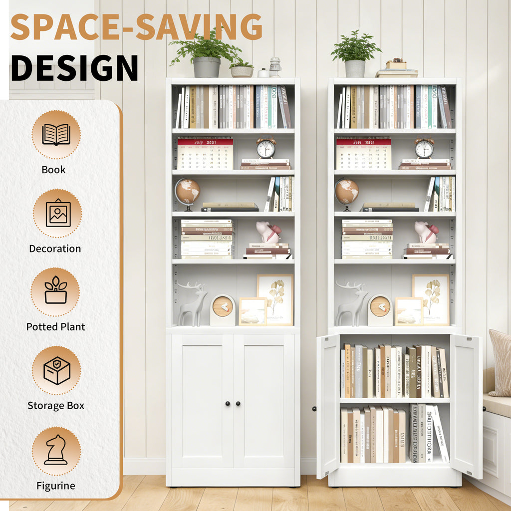 Industrial Metal Bookcase - 71 Inch Tall 5-Tier with Door