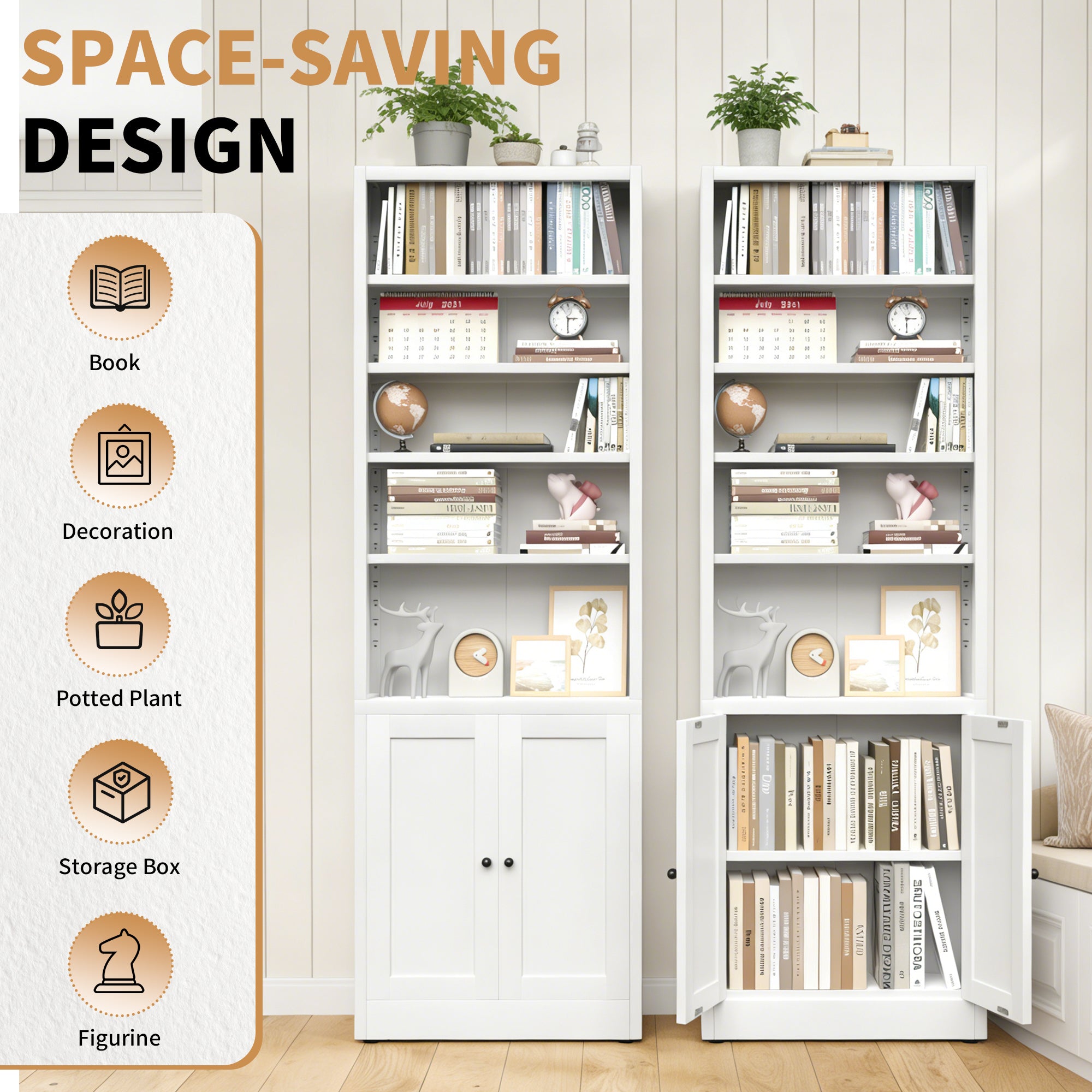 Industrial Metal Bookcase - 71 Inch Tall 5-Tier with Door