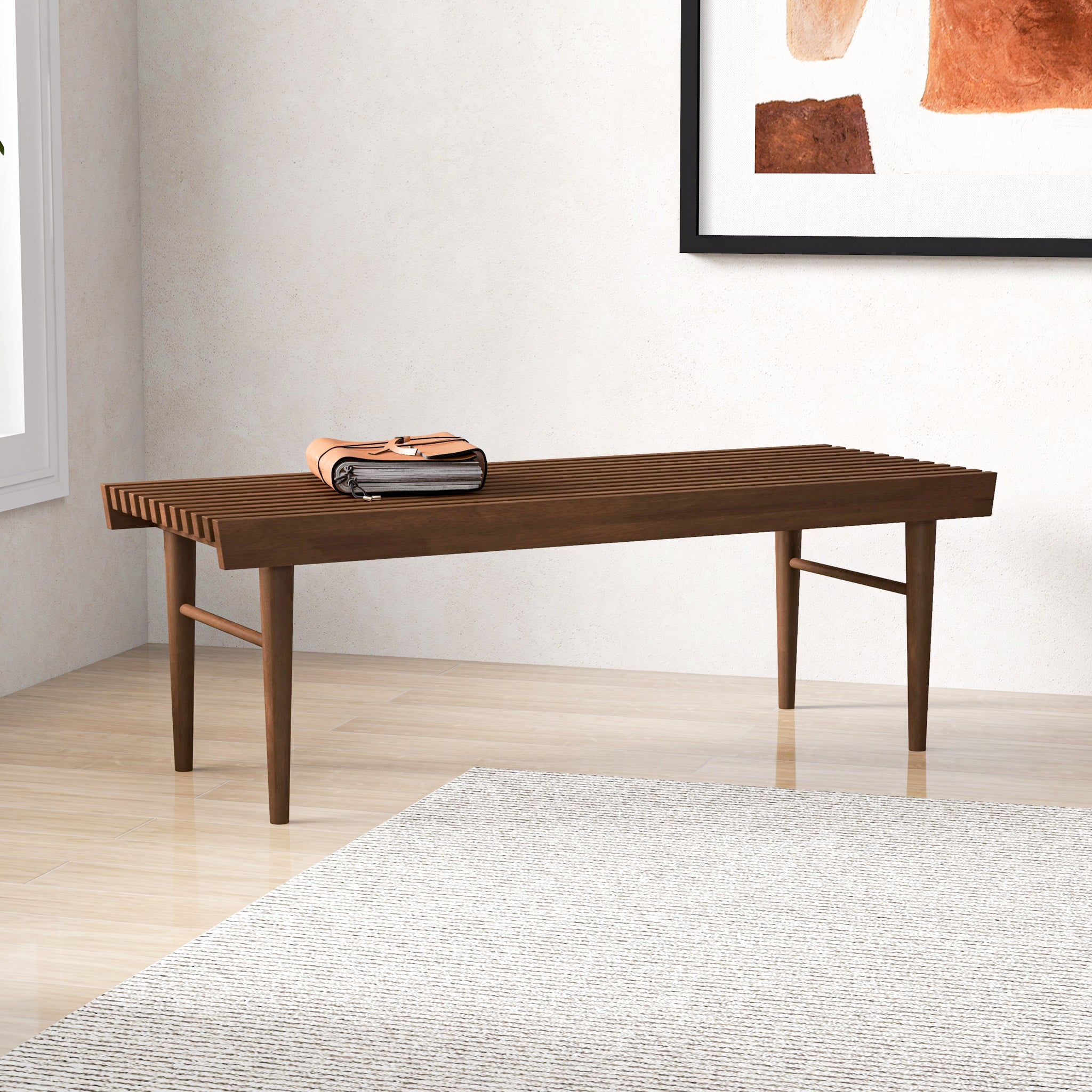 Mia Mid Century Modern Solid Wood Bench
