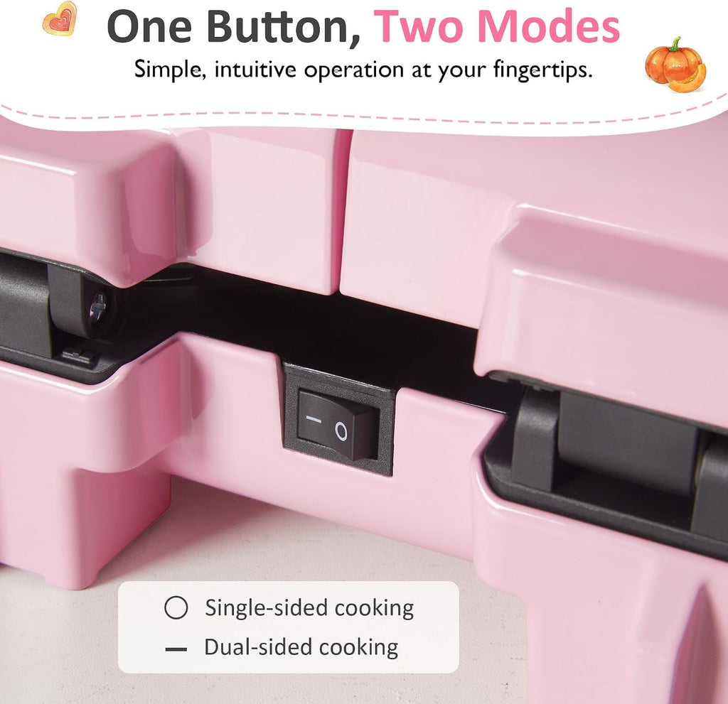 2 in 1 Heart Shape Waffle Maker - 4.6'' Double Mini Waffle Iron
