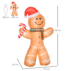 HOMCOM 8ft Christmas Inflatable Gingerbread Man with Candy Cane