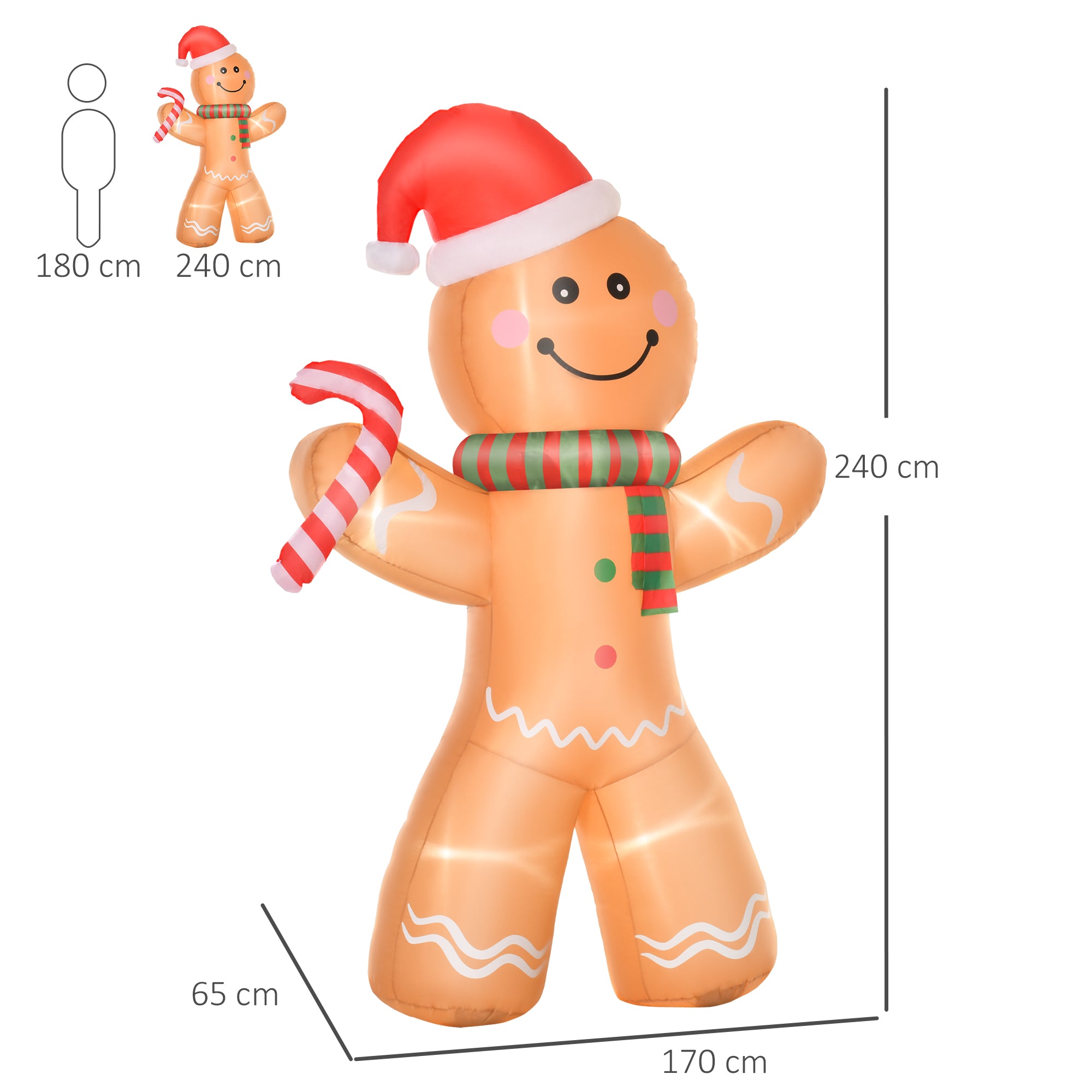 HOMCOM 8ft Christmas Inflatable Gingerbread Man with Candy Cane
