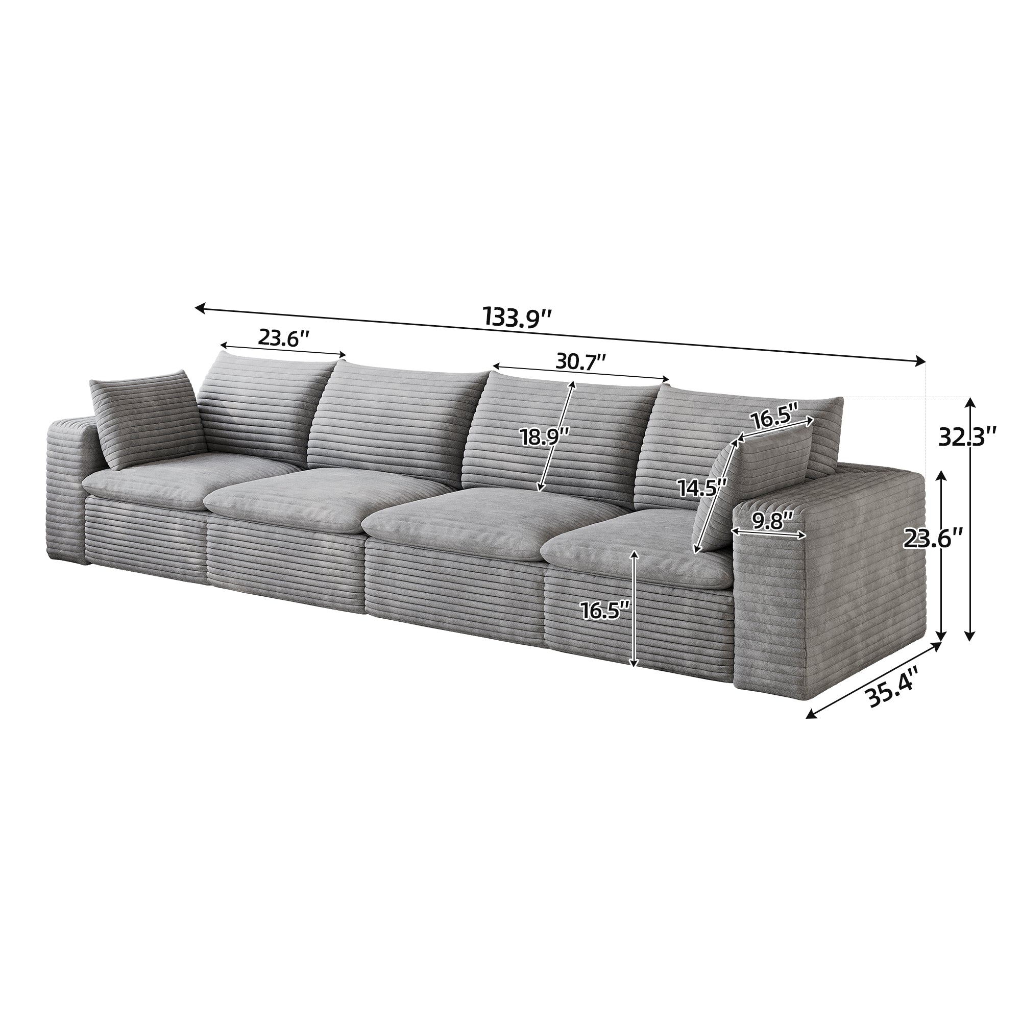 134" Cloud Sofa in Corduroy Fabric