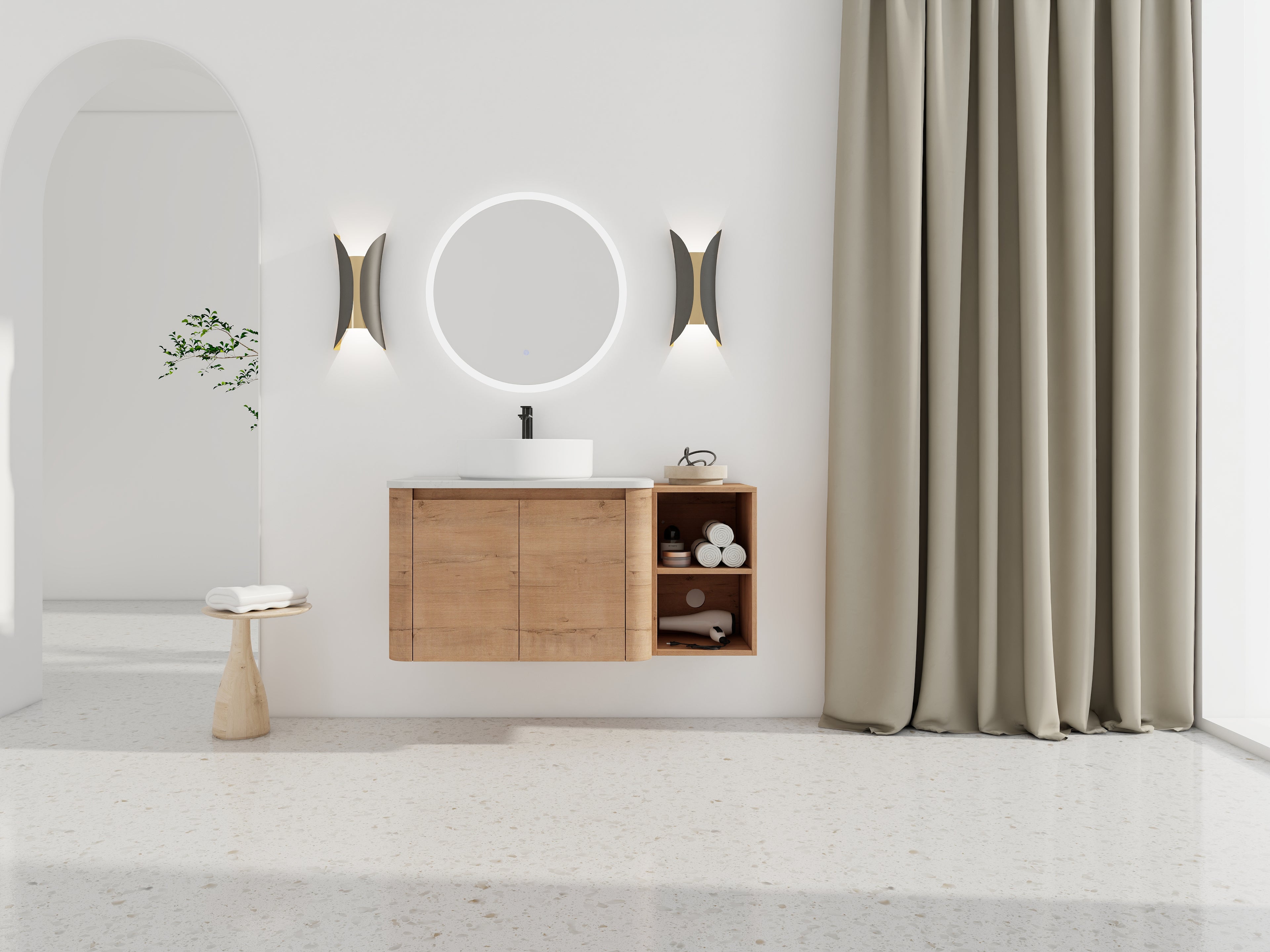 42'' Wall-Mounted Bathroom Vanity With Ceramic Art Sink